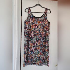 Kenneth Cole Black Dress with Multicolor Floral Trim